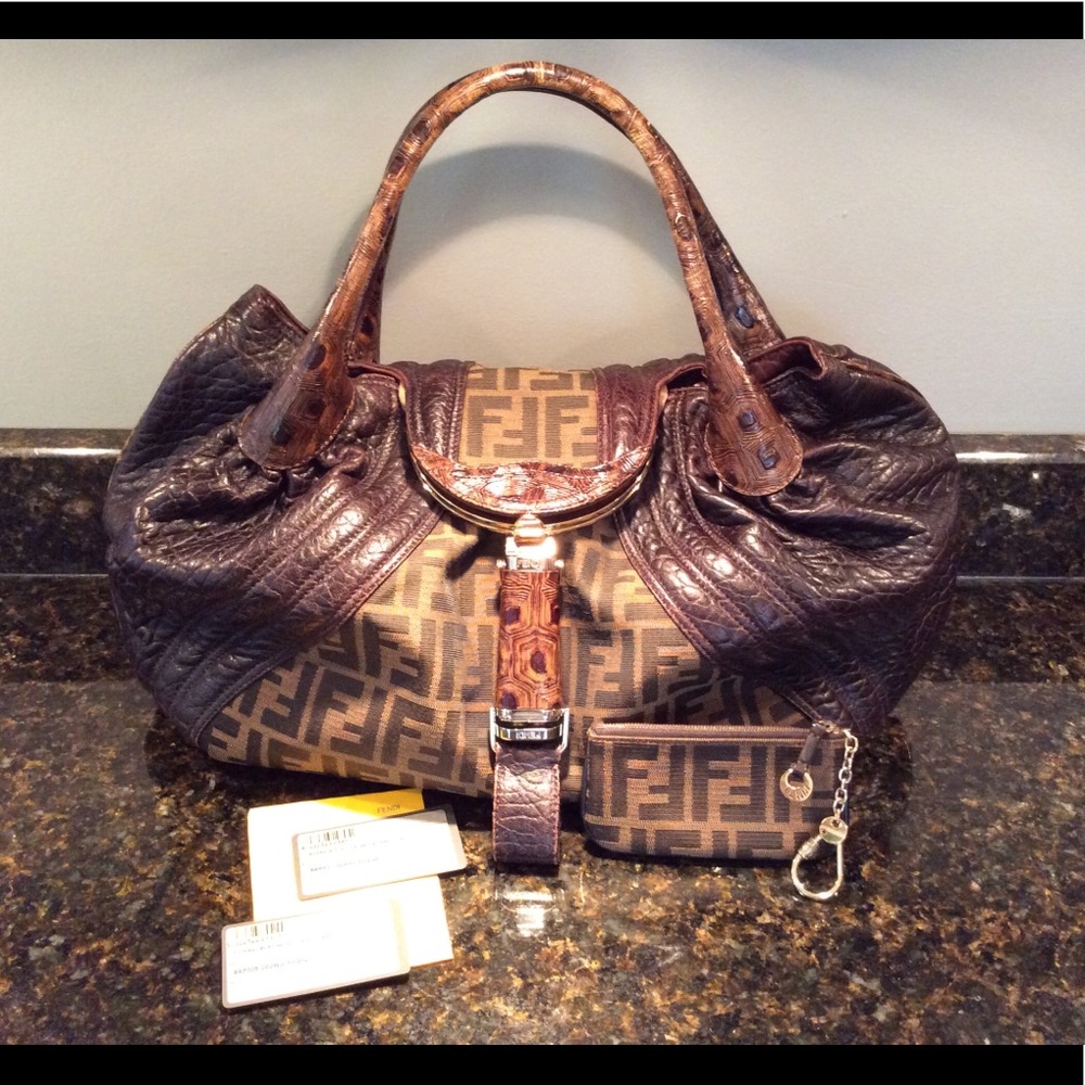 Authentic Fendi Borsa Spy Zucca Nappa Tobacco
